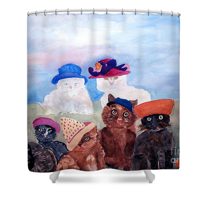 Cat Shower Curtain featuring the painting Cats in Hats by Sandy McIntire