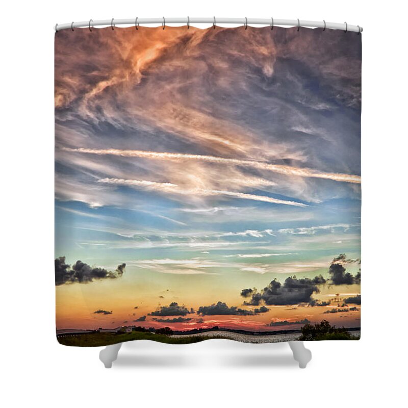 Cloud Photography Shower Curtain featuring the photograph Causeway Sunset by Louise Hill