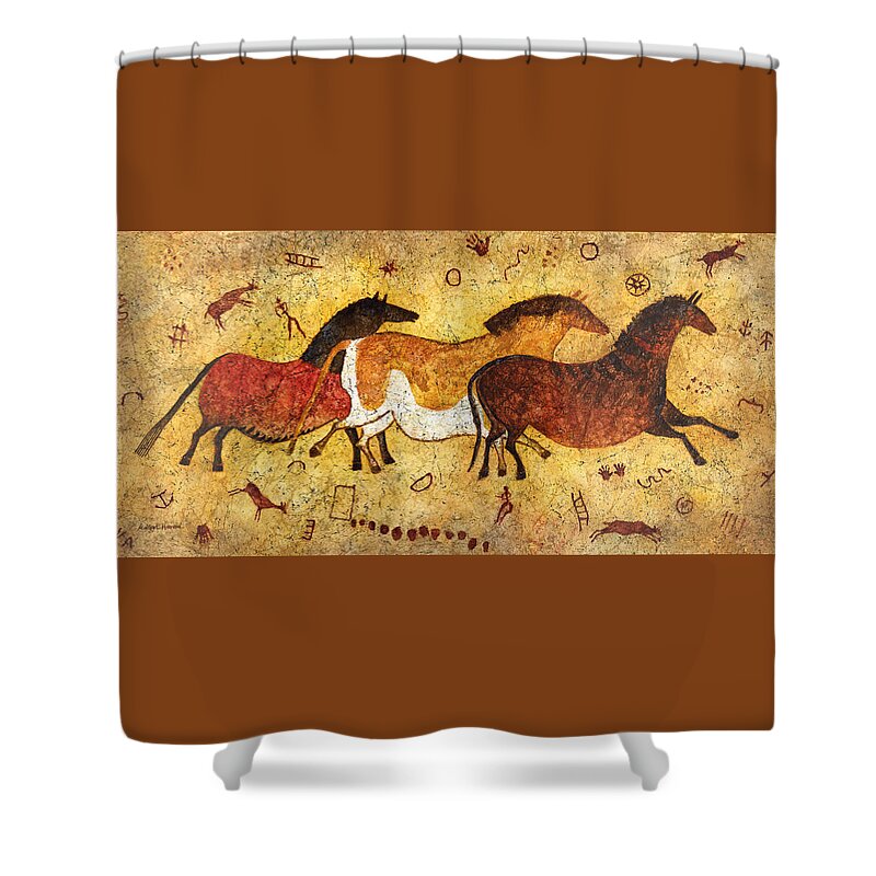 Cave Shower Curtain featuring the painting Cave Horses by Hailey E Herrera