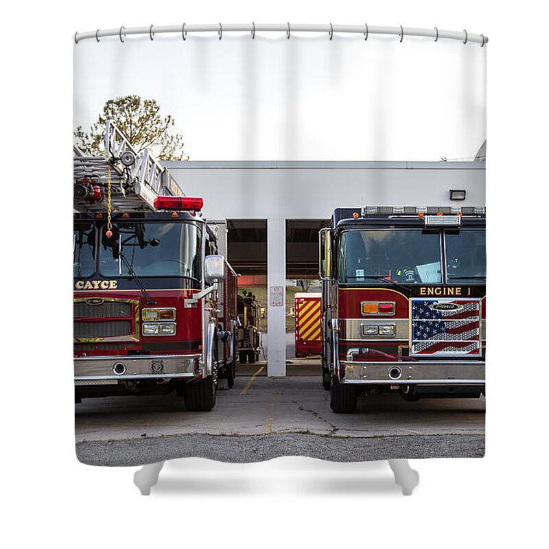 Cayce Shower Curtain featuring the photograph Cayce Fire Trucks-1 by Charles Hite