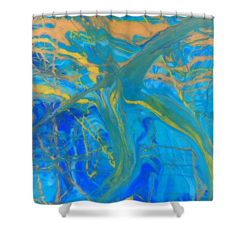 Resin Art Shower Curtain featuring the mixed media Celebrate 1 by Jane Biven