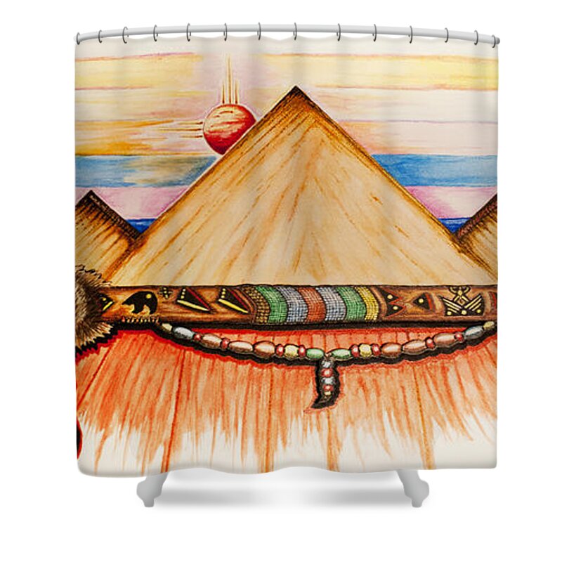 Native American Shower Curtain featuring the mixed media Ceremonial Peace by Kem Himelright