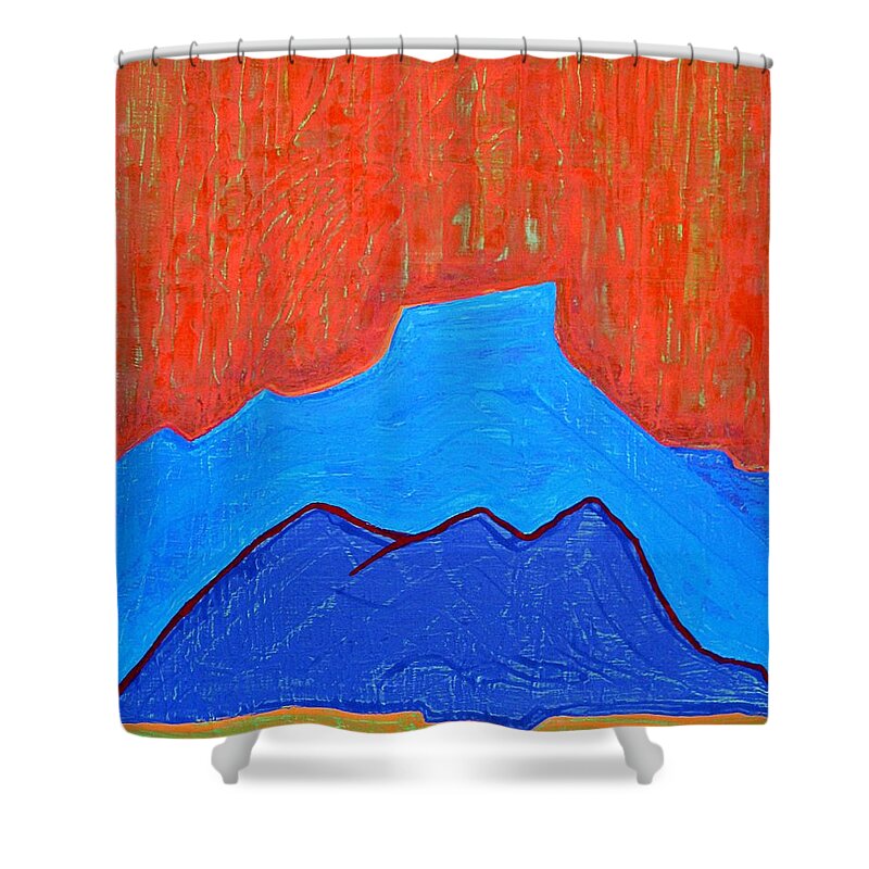 Mountain Shower Curtain featuring the painting Cerro Pedernal original painting SOLD by Sol Luckman