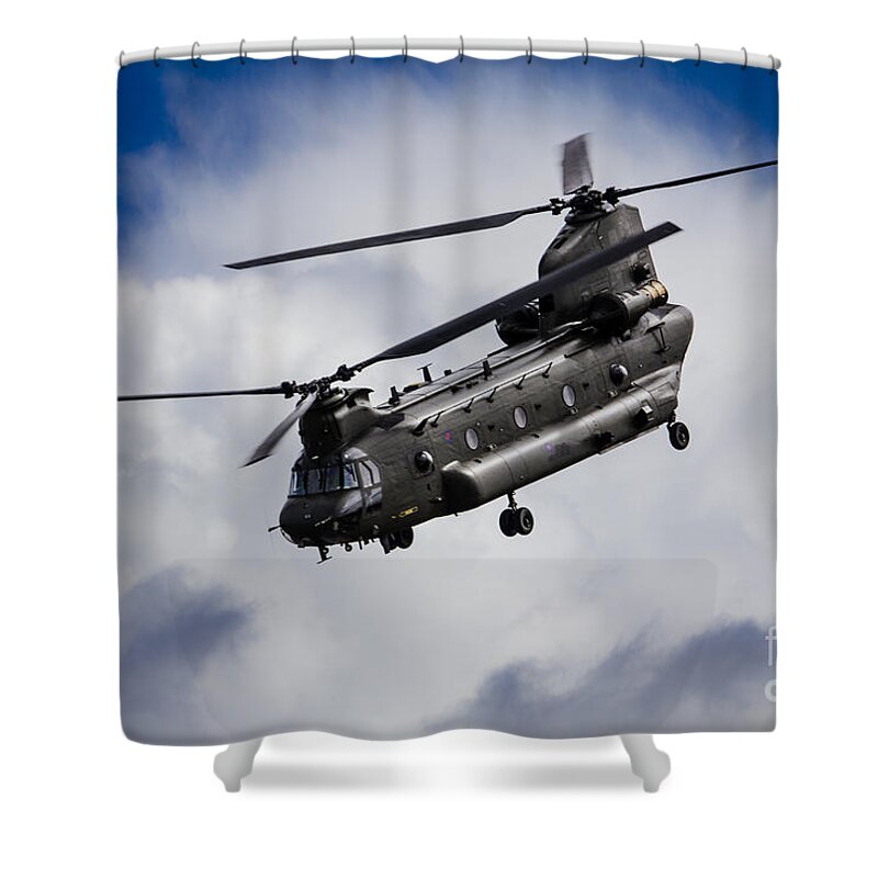 Raf Chinook Shower Curtain featuring the digital art CH47 Chinook by Airpower Art