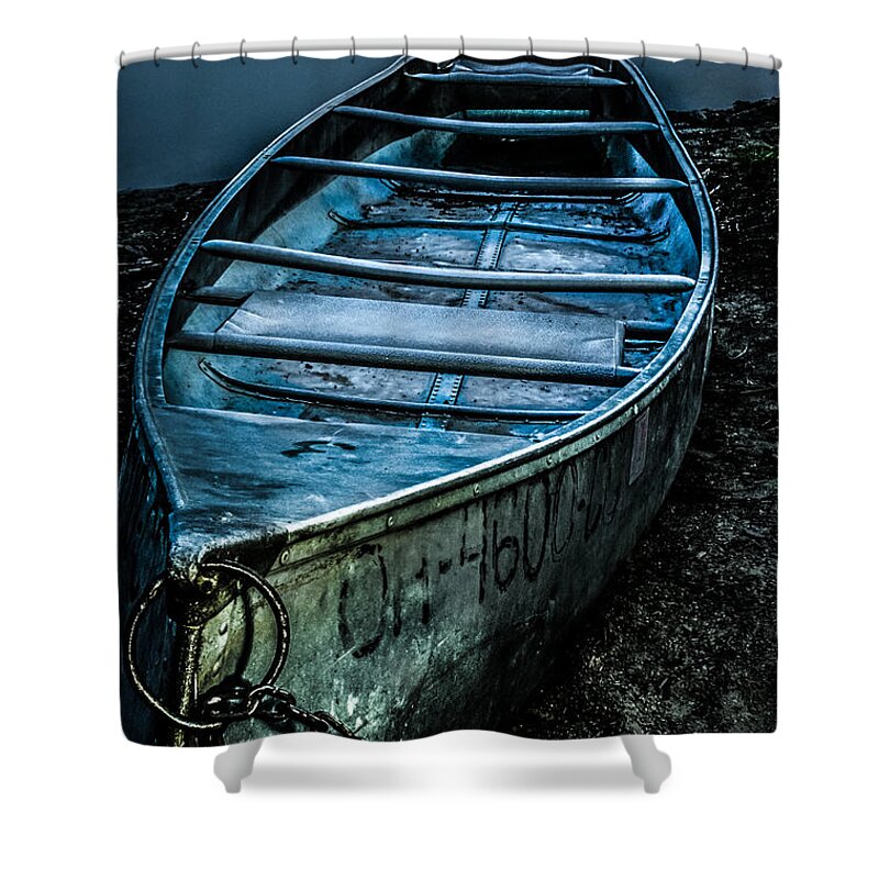 Canoe Shower Curtain featuring the photograph Chained At The Waters Edge by Michael Arend