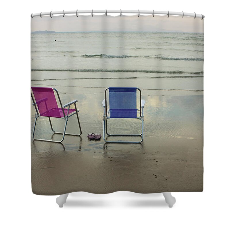 Tranquility Shower Curtain featuring the photograph Chairs By The Sea - Brazil by Dircinhasw