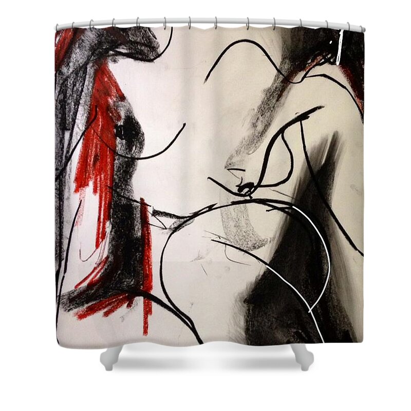 Woman Shower Curtain featuring the drawing Chameleon by Helen Syron