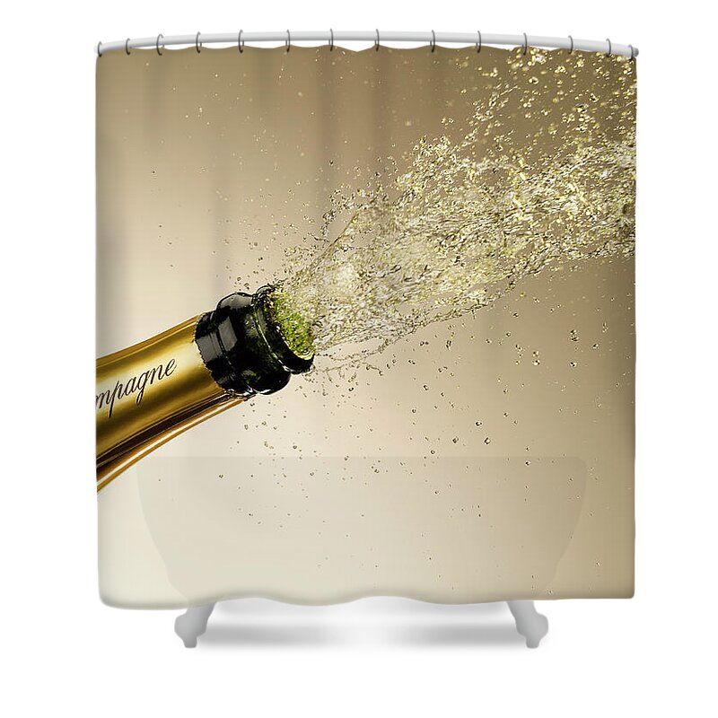 Celebration Shower Curtain featuring the photograph Champagne Exploding From Bottle by Andy Roberts