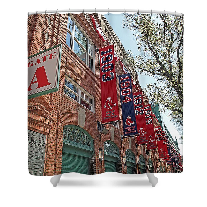 Red Sox Shower Curtain featuring the photograph Championship Banners by Barbara McDevitt
