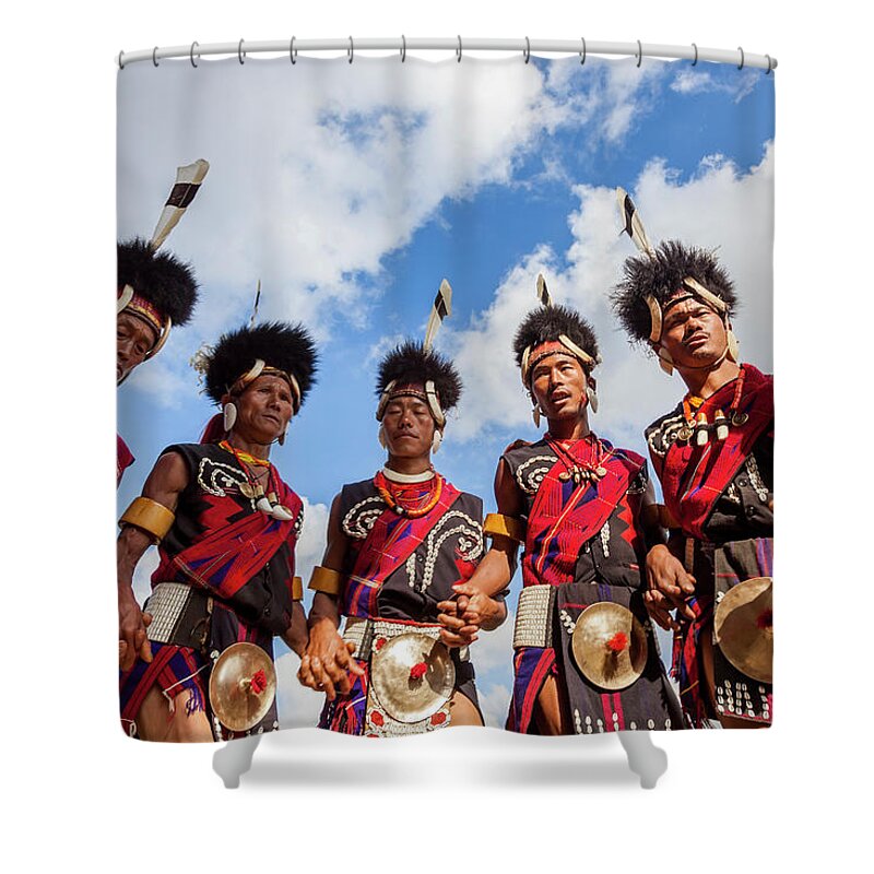 Expertise Shower Curtain featuring the photograph Chang Tribe Dancing, Hornbill Festival by Peter Adams