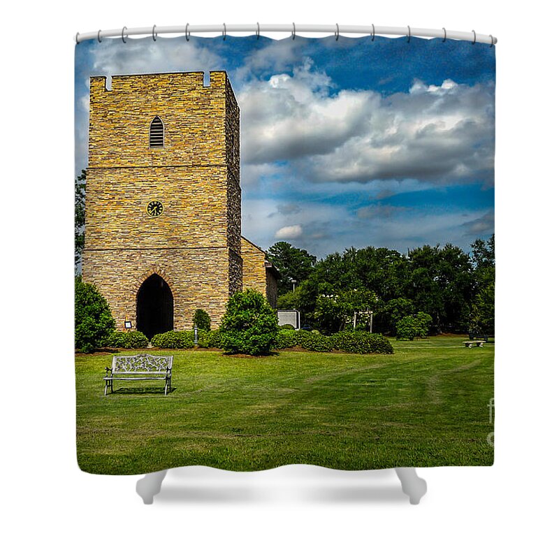 Bob And Nancy Kendrick Shower Curtain featuring the photograph Chapel of the Fallen Eagles - Dramatic by Bob and Nancy Kendrick