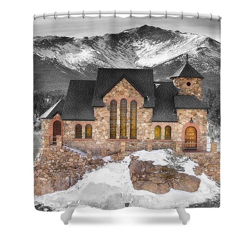 Chapel On The Rock Shower Curtain featuring the photograph Chapel on the Rock BWSC by James BO Insogna