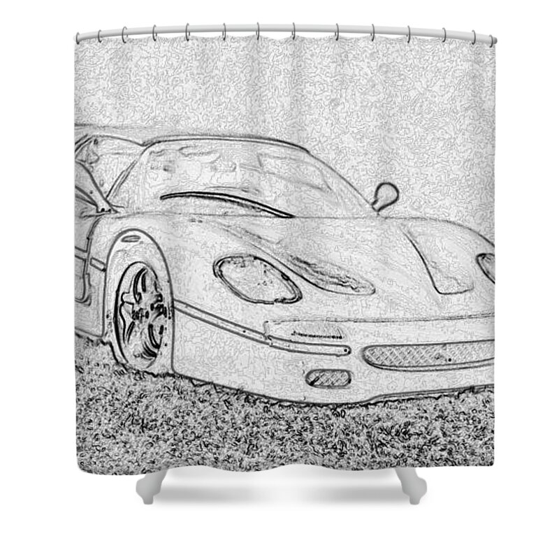 Sports Car Shower Curtain featuring the digital art Charcoal Ferrari by Lin Grosvenor