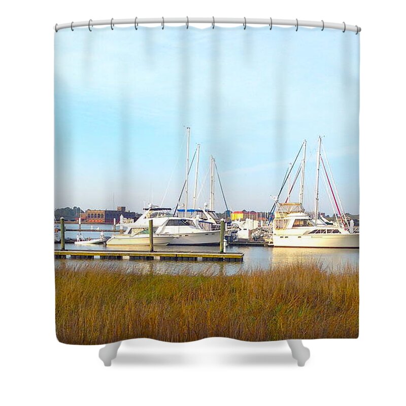 Charleston Harbor Shower Curtain featuring the photograph Charleston Harbor Boats by M West
