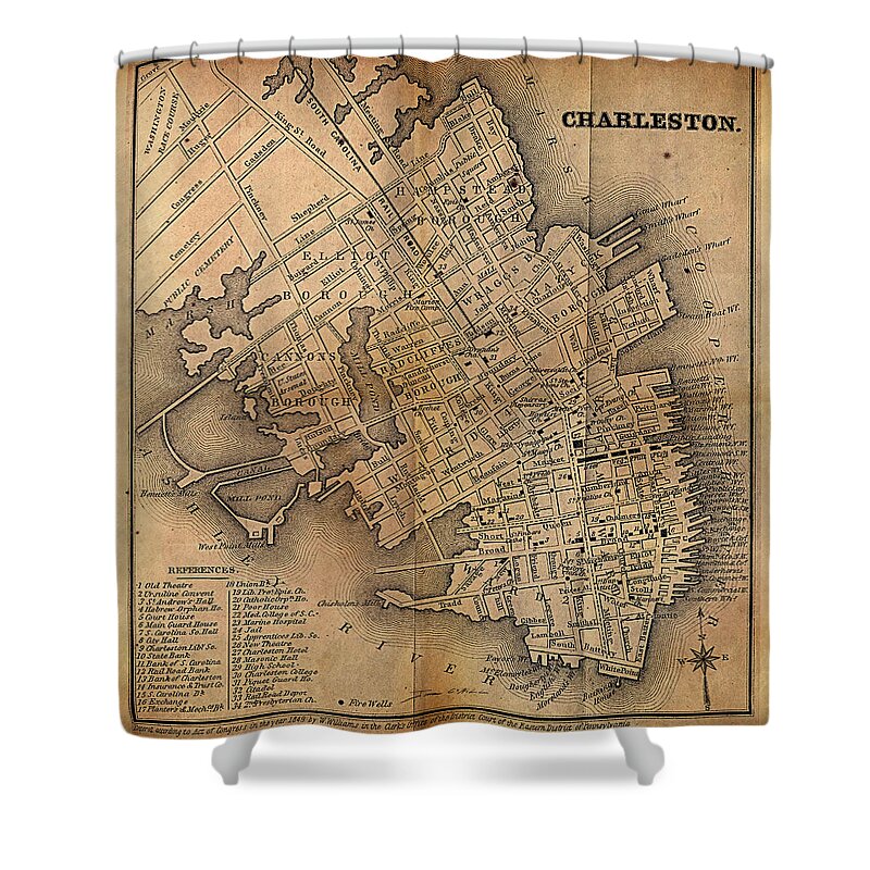 Steampunk Shower Curtain featuring the painting Charleston Vintage Map No. I by James Hill