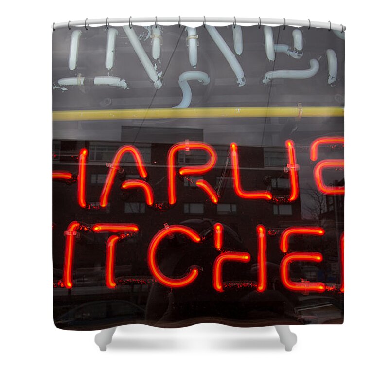 Neon Shower Curtain featuring the photograph Charlies Kitchen by Allan Morrison