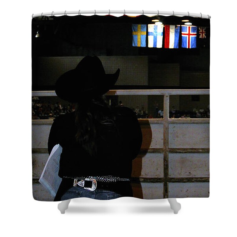 World Shower Curtain featuring the photograph Checking The Arena 3722 by Jerry Sodorff