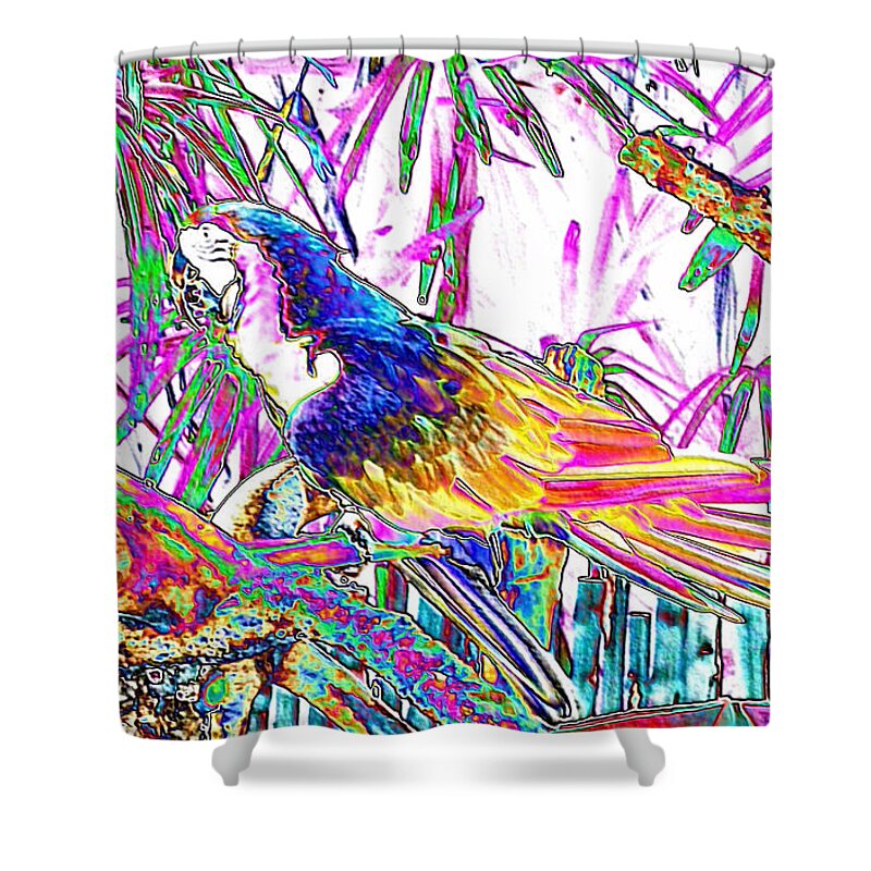 Art Shower Curtain featuring the photograph Cheerful Parrot. Colorful art collection. PROMOTION - August 2015 by Oksana Semenchenko