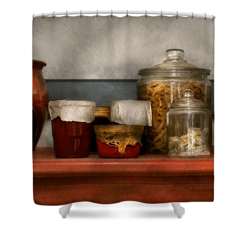 Chef Shower Curtain featuring the photograph Chef - Aunt Bessie's mantle by Mike Savad