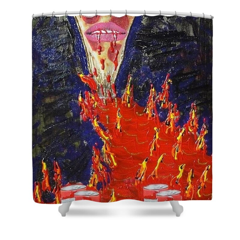 #artforthehome #gallerywall #recyced #repurposedart Shower Curtain featuring the painting Superstar Pizza goes POP by Lisa Piper