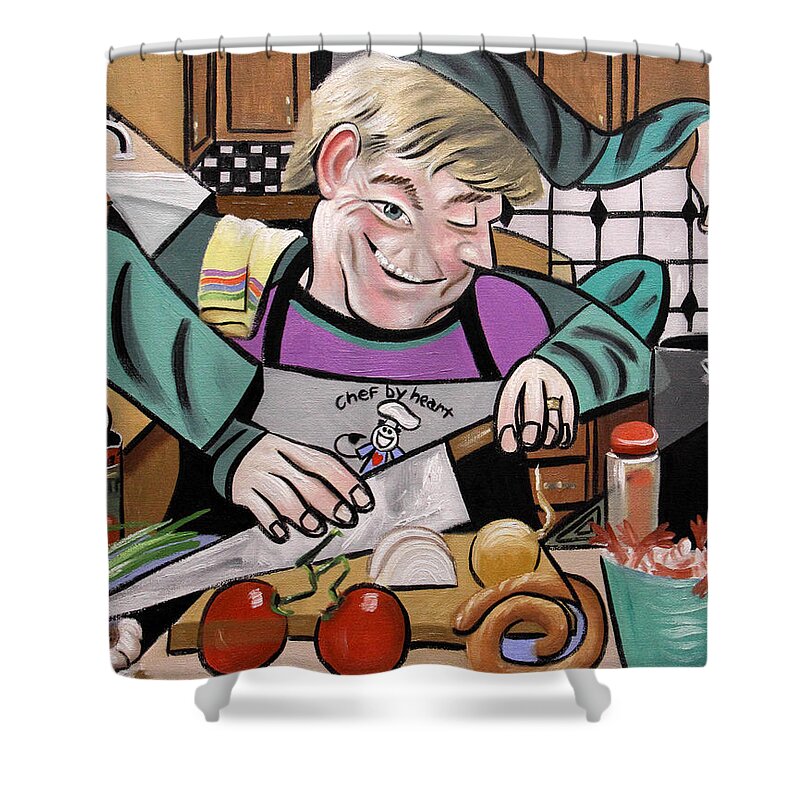 Chef Shower Curtain featuring the painting Chef With Heart by Anthony Falbo