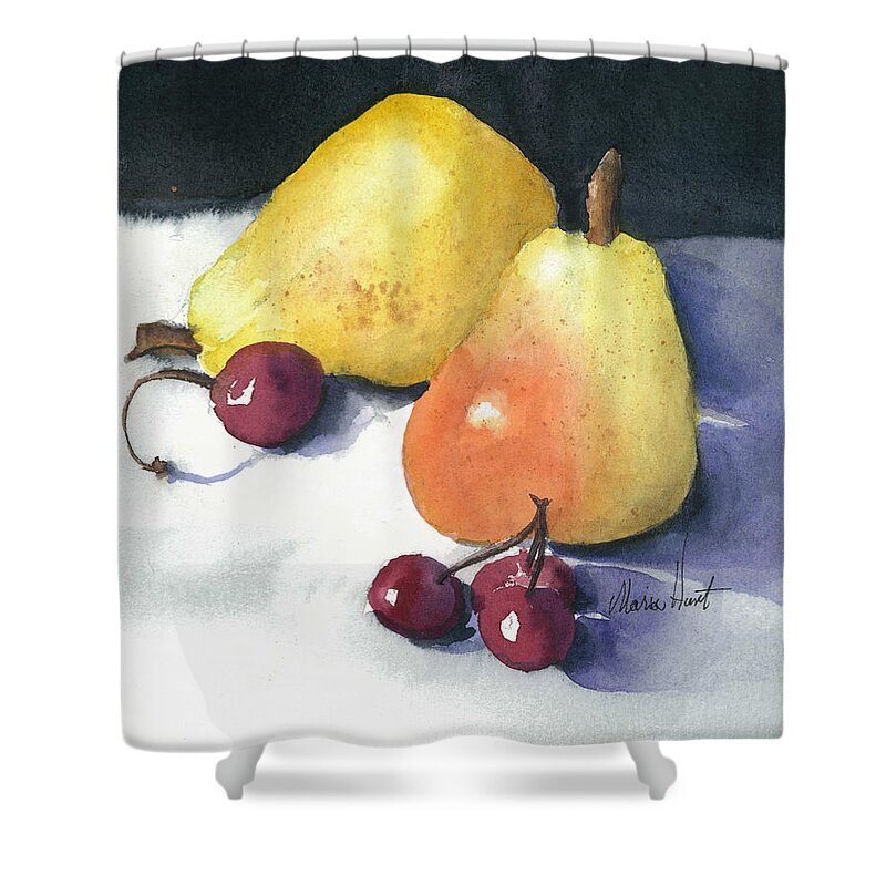 Fruit Shower Curtain featuring the painting Cherries and Pears by Maria Hunt