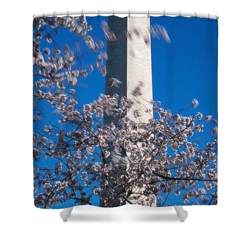 Photography Shower Curtain featuring the photograph Cherry Blossom In Front Of An Obelisk by Panoramic Images