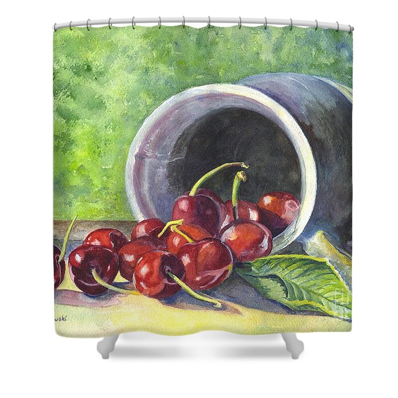 Watercolor Shower Curtain featuring the painting Cherry Pickins by Carol Wisniewski