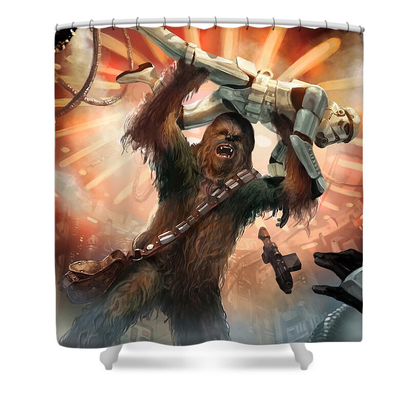 Star Wars Shower Curtain featuring the digital art Chewbacca - Star Wars the Card Game by Ryan Barger