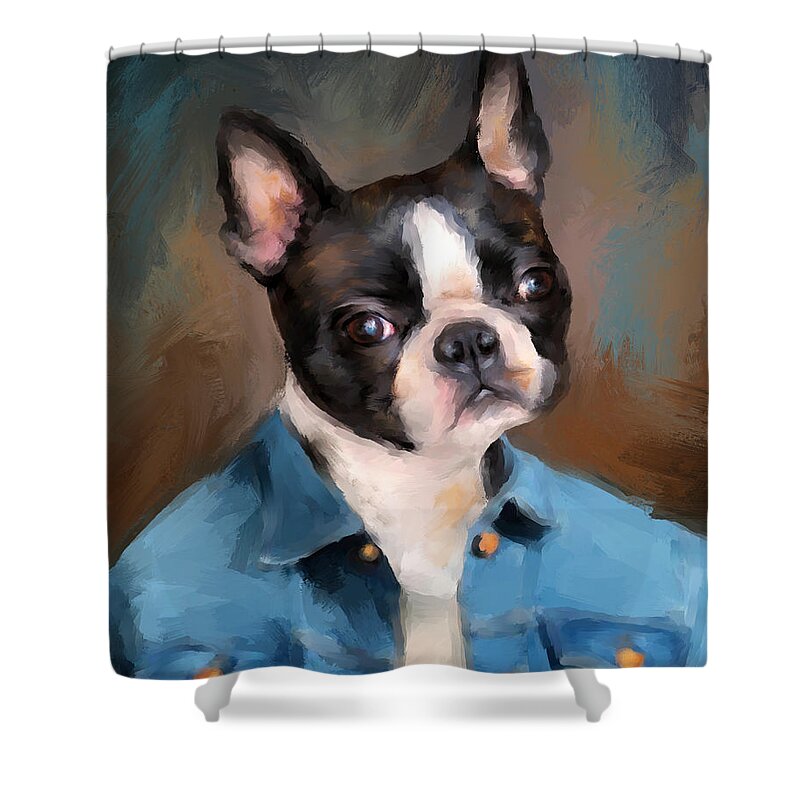Art Shower Curtain featuring the painting Chic Boston Terrier by Jai Johnson