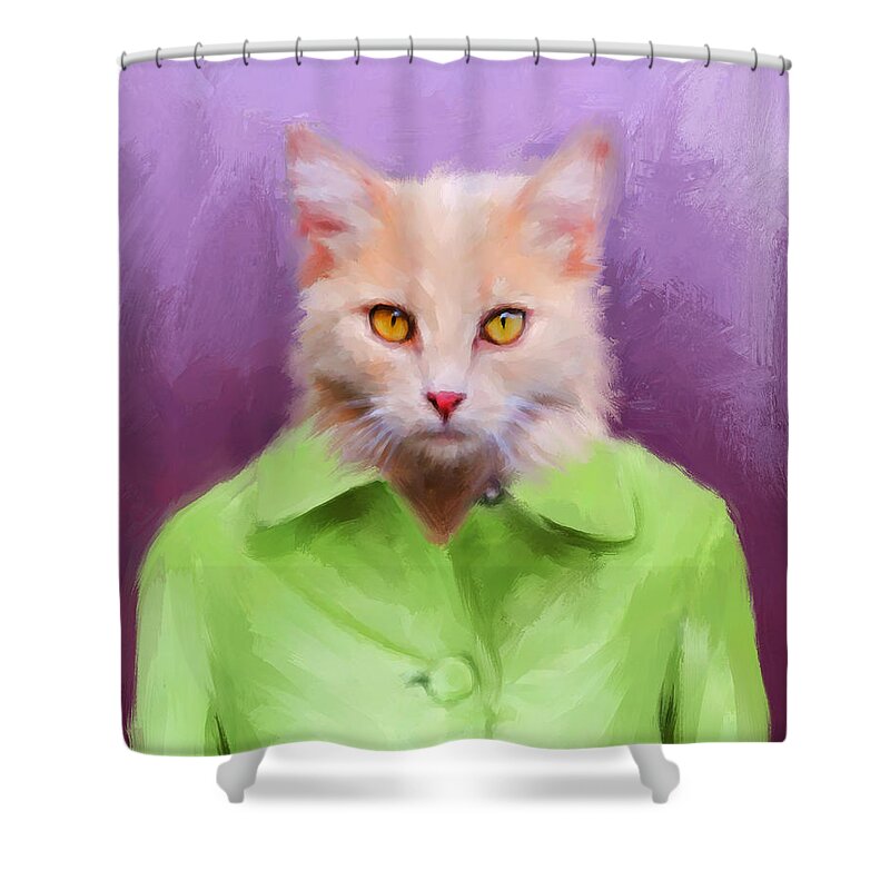 Art Shower Curtain featuring the painting Chic Orange Kitty Cat by Jai Johnson
