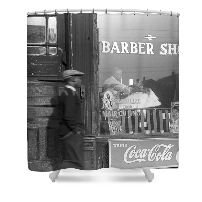 1941 Shower Curtain featuring the photograph Chicago Barber Shop, 1941 by Edwin Rosskam