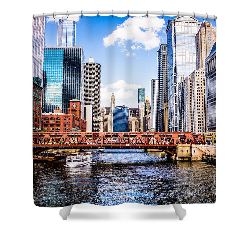 America Shower Curtain featuring the photograph Chicago Cityscape at Wells Street Bridge by Paul Velgos
