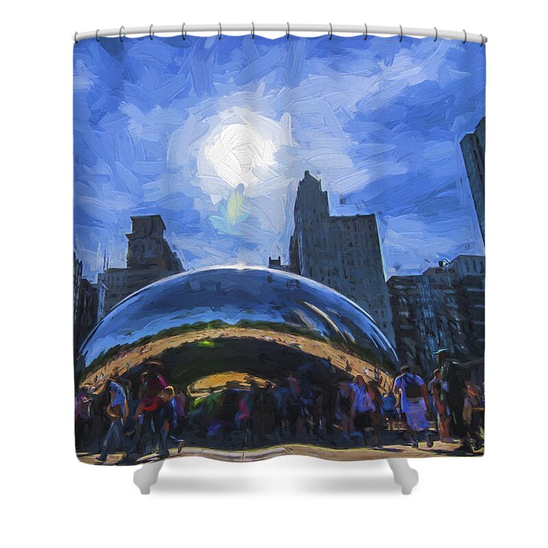 Chicago Whitesox Shower Curtain featuring the photograph Chicago Illinois Bean Skyline Painted Digitally by David Haskett II
