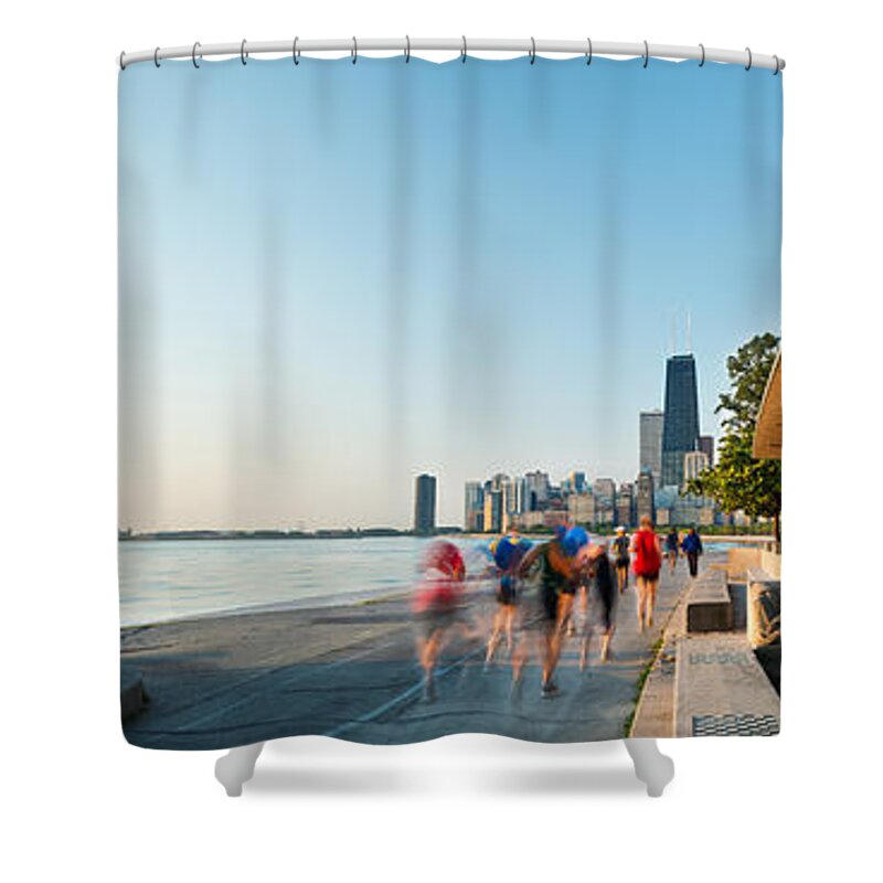 Chicago Shower Curtain featuring the photograph Chicago Lakefront Panorama by Steve Gadomski