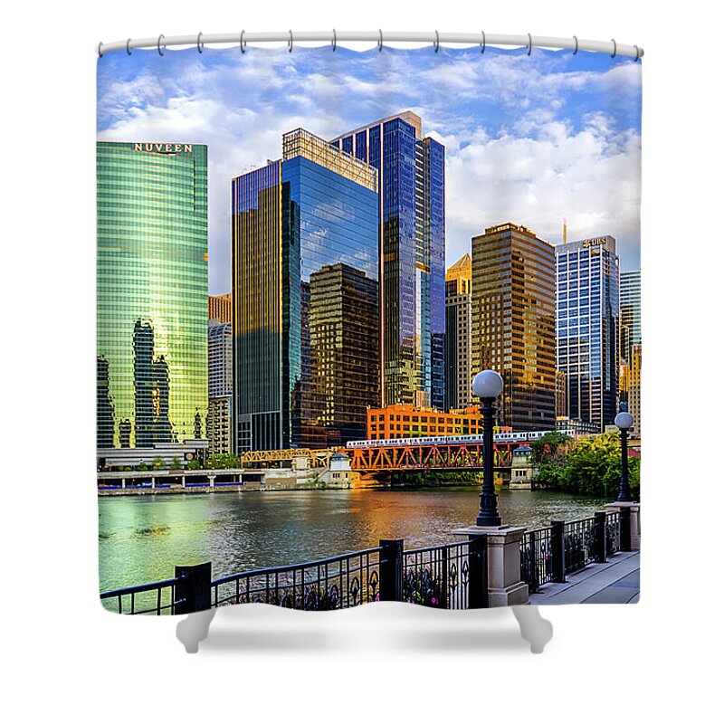 Chicago River Shower Curtain featuring the photograph Chicago River & Willis Tower by Carl Larson Photography
