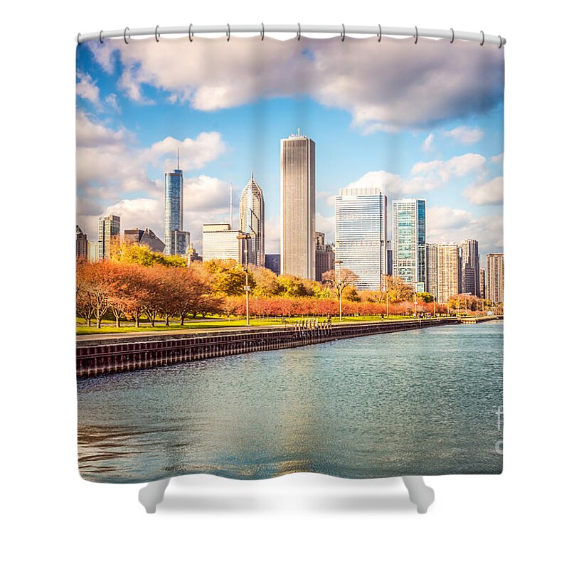 America Shower Curtain featuring the photograph Chicago Skyline and Lake Michigan Photo by Paul Velgos