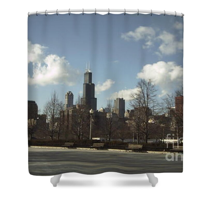 Chicago Skyline Shower Curtain featuring the photograph Chicago Skyline Postcard by Minding My Visions by Adri and Ray