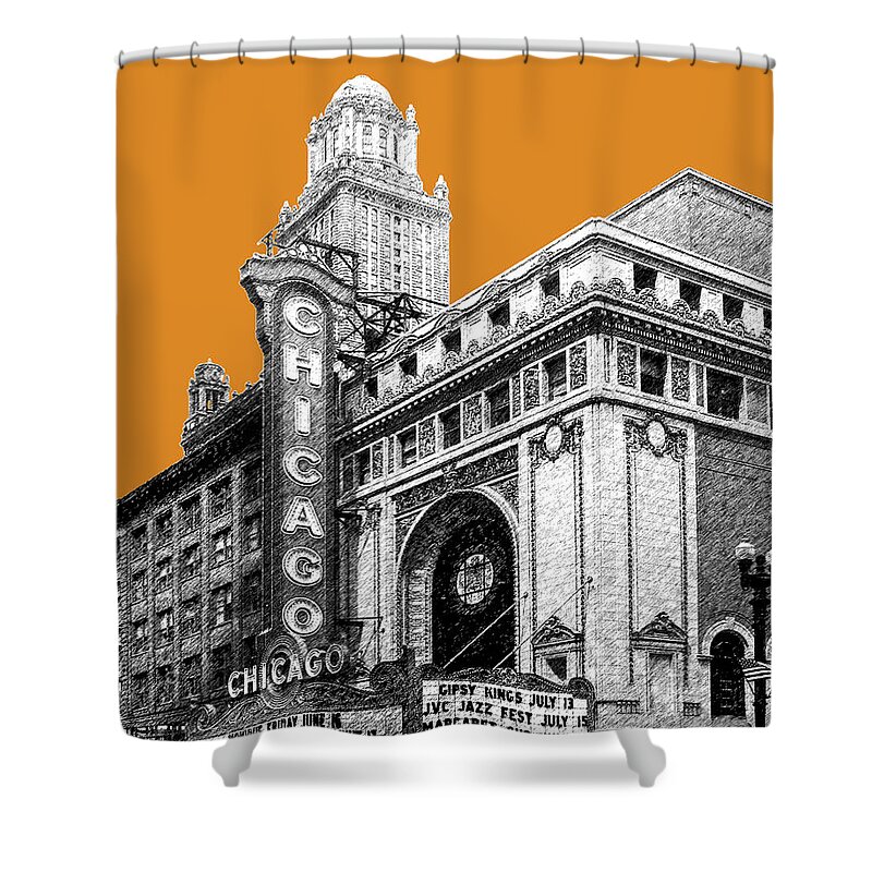 Architecture Shower Curtain featuring the digital art Chicago Theater - Dark Orange by DB Artist