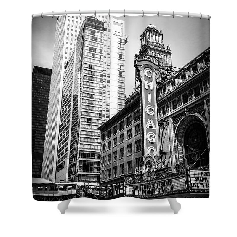 America Shower Curtain featuring the photograph Chicago Theatre Black and White Picture by Paul Velgos
