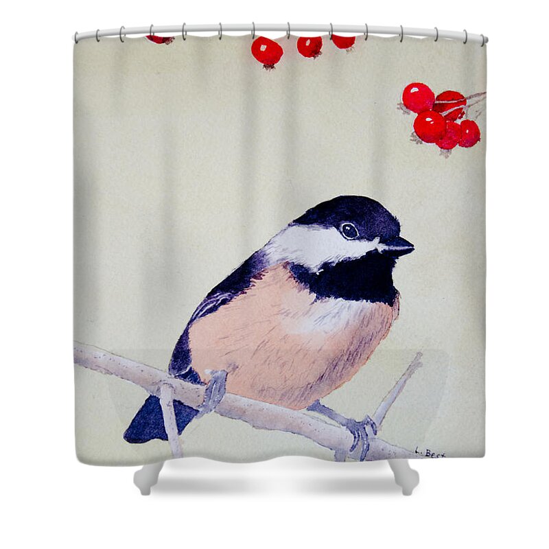 Chickadee Shower Curtain featuring the painting Chickadee by Laurel Best