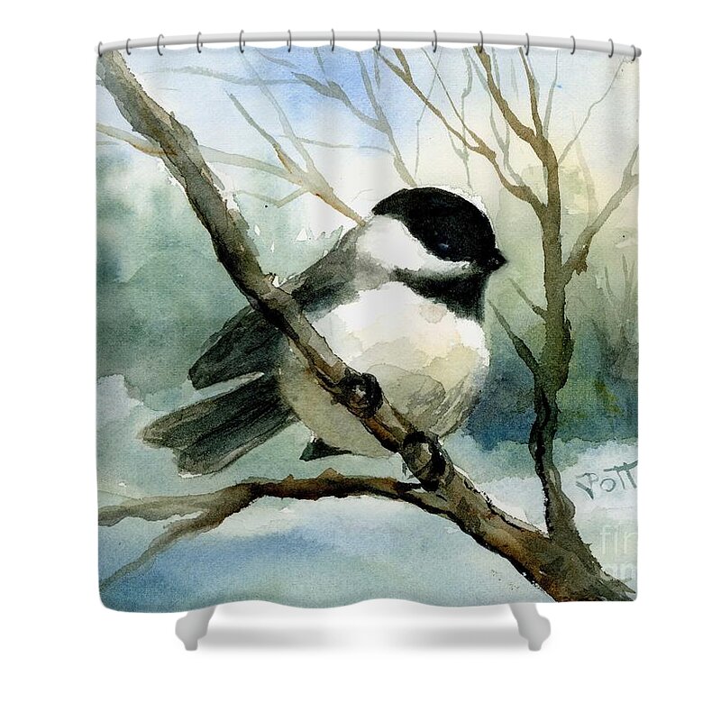 Chickadee Shower Curtain featuring the painting Chickadee by Virginia Potter