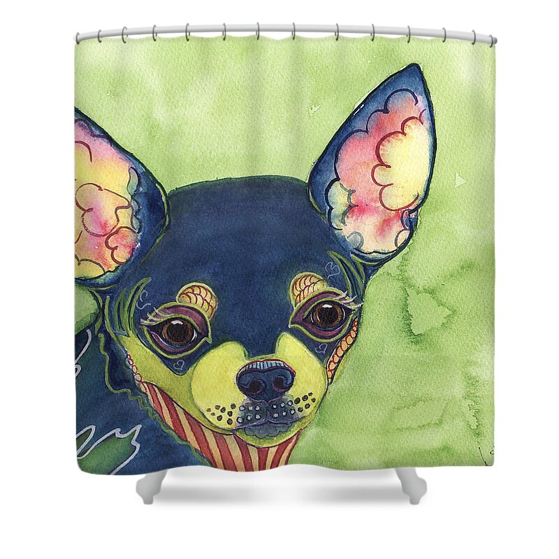 Chihuahua Shower Curtain featuring the painting Chihuahua by Greg and Linda Halom