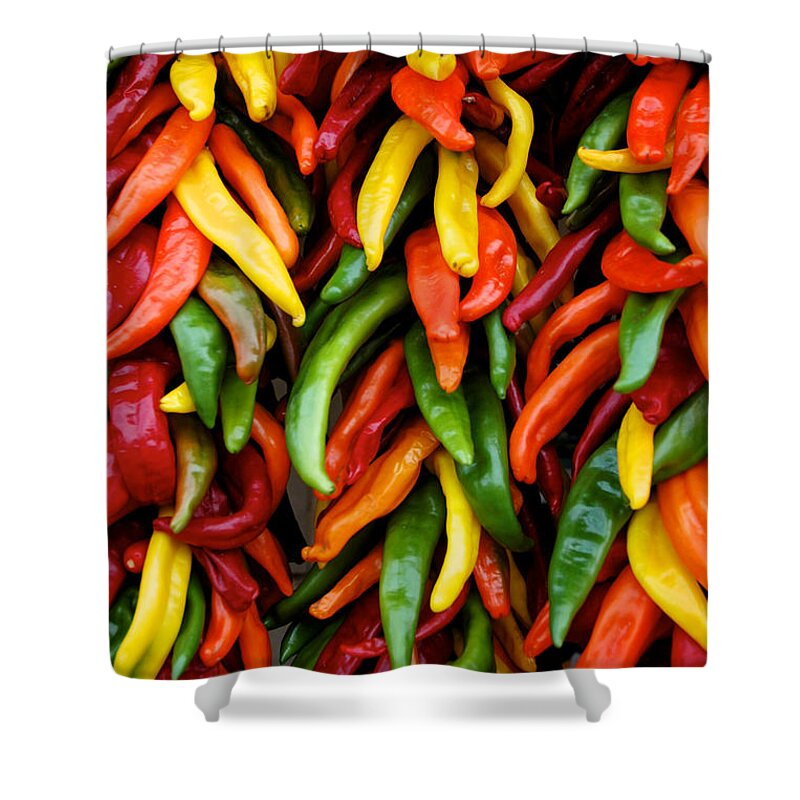 Chile Shower Curtain featuring the photograph Chile Ristras by Mary Lee Dereske