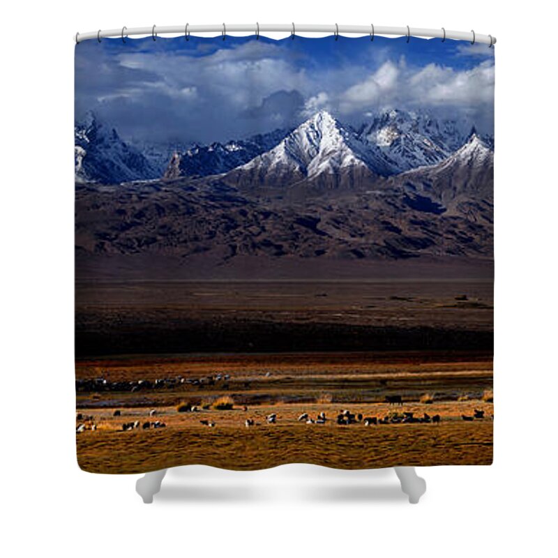 Tranquility Shower Curtain featuring the photograph China In Xinjiang, Pamir by 100
