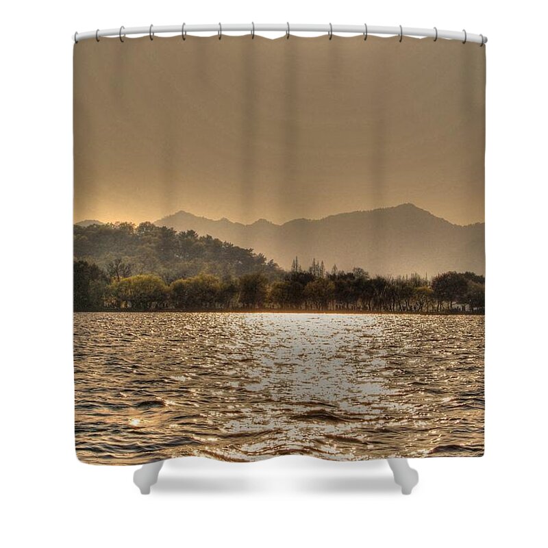 China Shower Curtain featuring the photograph China Lake Sunset by Bill Hamilton