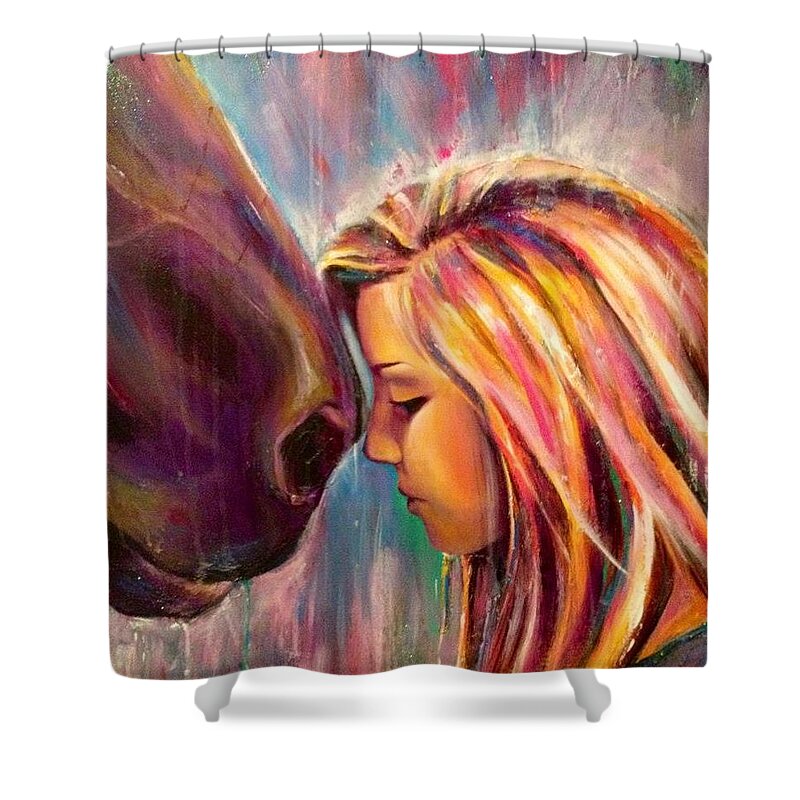  Shower Curtain featuring the painting Chrissy and Rusty by Robyn Chance
