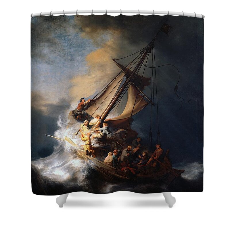 1633 Shower Curtain featuring the painting Christ in the storm on the Sea of Galilee by Rembrandt van Rijn