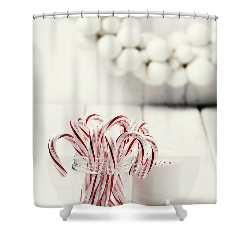 White Background Shower Curtain featuring the photograph Christmas Candy by Claudia Totir