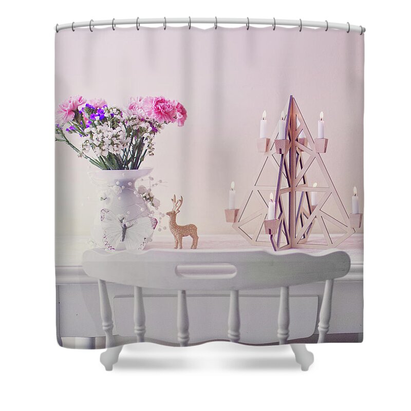 Vase Shower Curtain featuring the photograph Christmas Decorated Table by Julia Davila-lampe